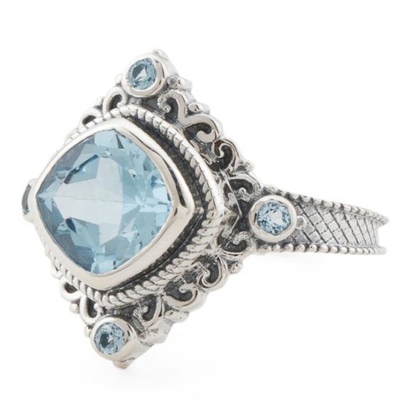 🔹️SHIVAM🔹️  Made In India Sterling Silver Blue Topaz Scroll Ring  Size 6 7 8 - Picture 1 of 2
